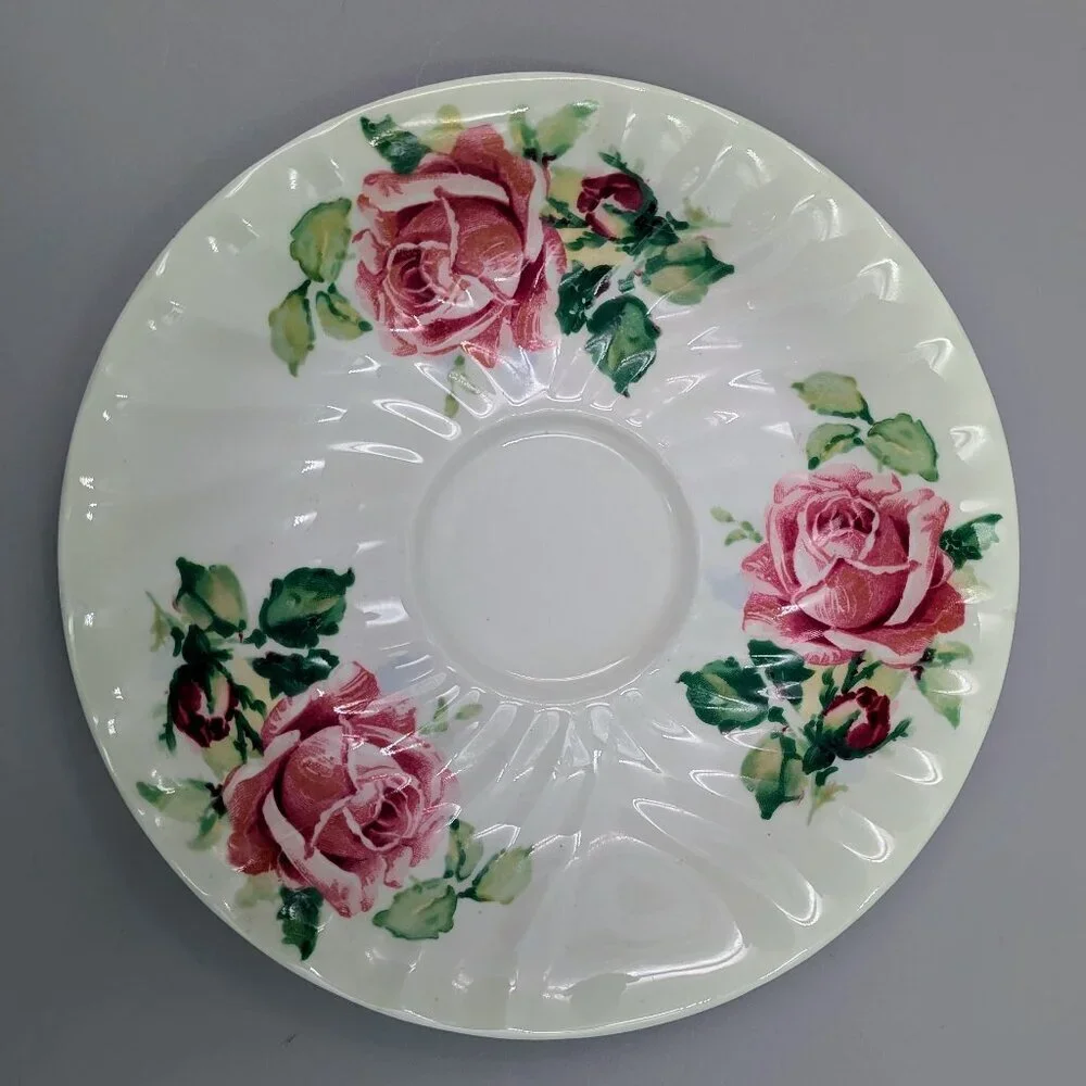 Vintage Queen Anne Bone China Tea Cup and Saucer Set - Mint Green with Pink Cabb
